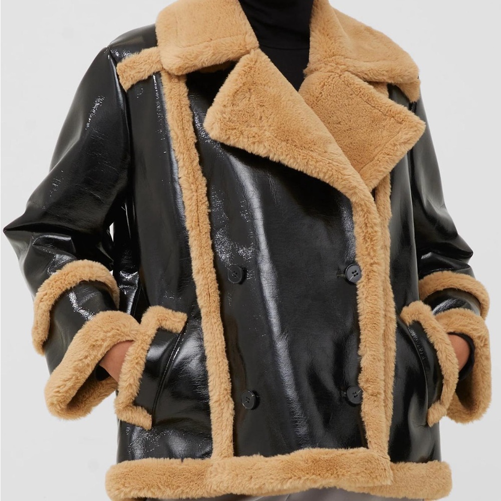 French Connection Black and Tan Teddy Jacket - Picture 6 of 8